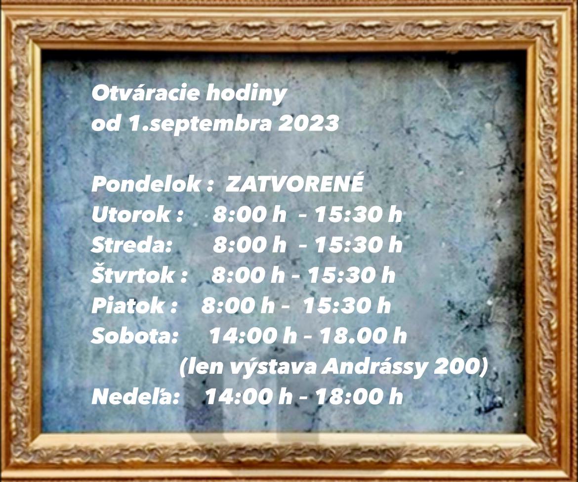 Múzeum Trebišov – Kaštieľ Andrássyovcov: Otváracie hodiny