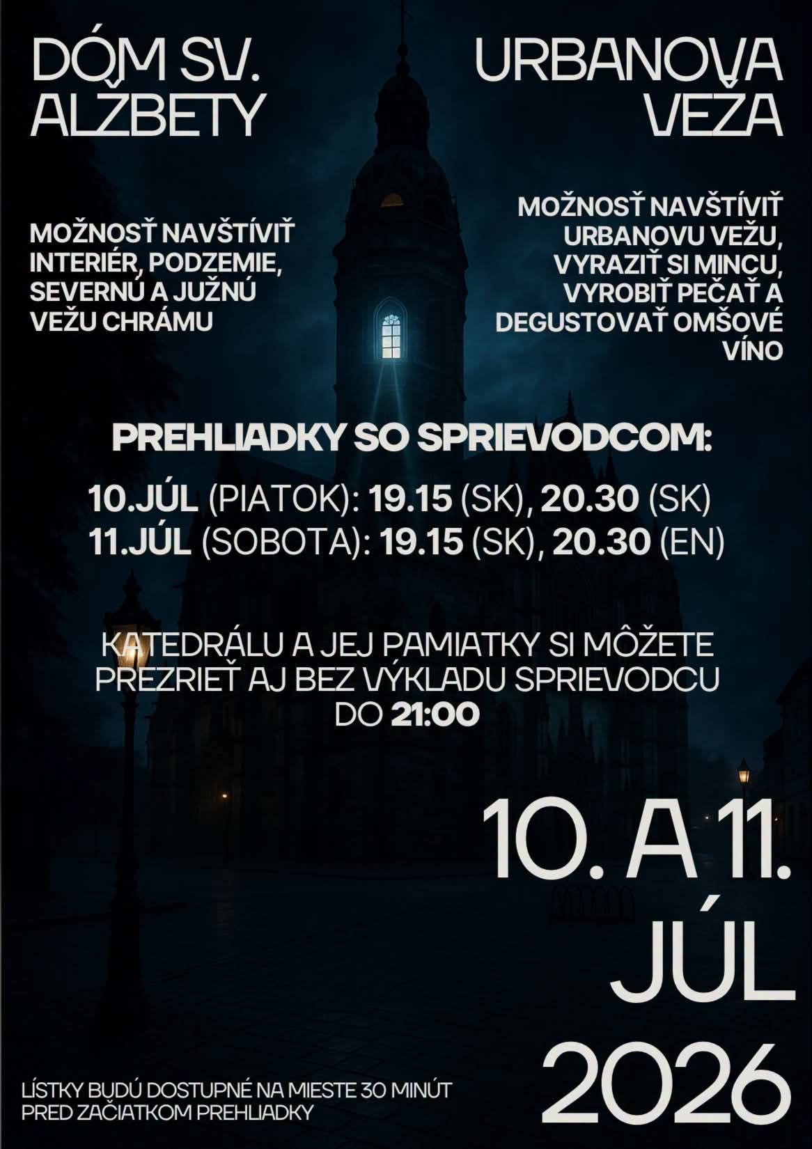 Nočná prehliadka: Dóm sv. Alžbety a Urbanova veža v Košiciach